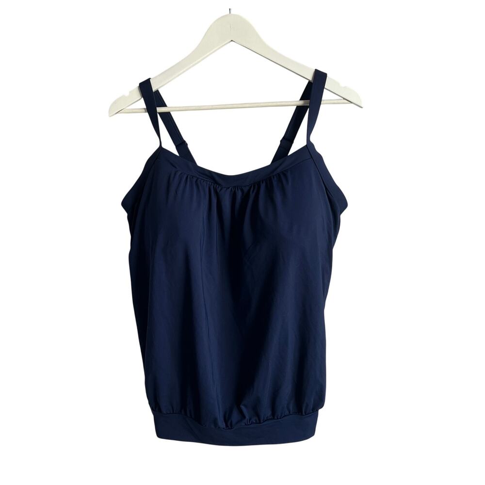 LANDS' END WOMENS SIZE 14 DDD BLOUSON TUMMY-HIDING TANKINI SWIM TOP NAVY